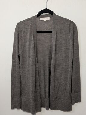 Loft Brown Open-Front Cardigan Sweater Wool Blend Dark Academia Women's Size M